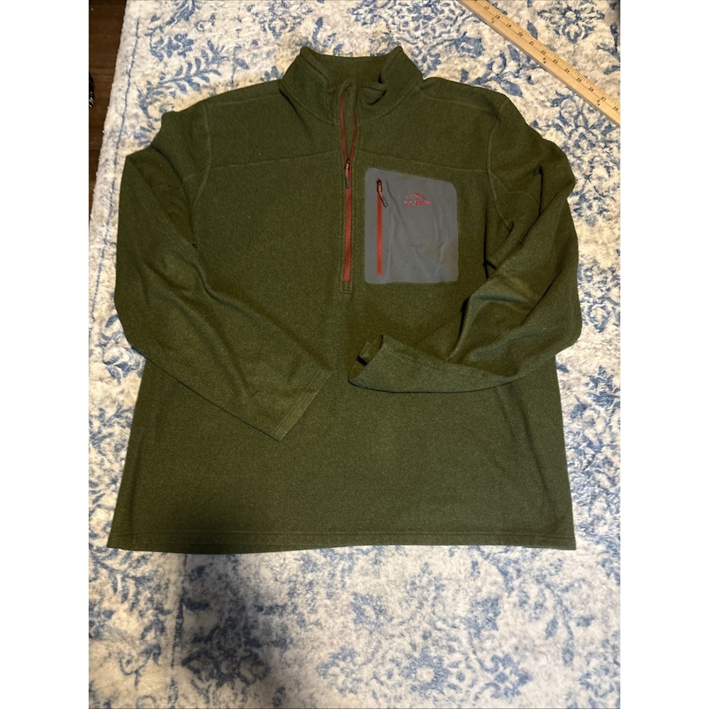 LL Bean Mens XXL Green Full Zip Fleece Jacket Mock Neck 3 Pocket 0FJM3 Hiking
